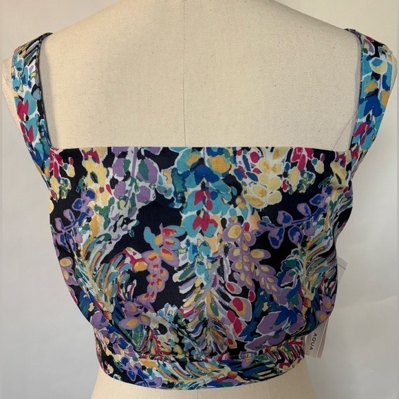 NEW w/Tags AQUA button up tie front cropped floral tank top Women's Size XL - Picture 2 of 7